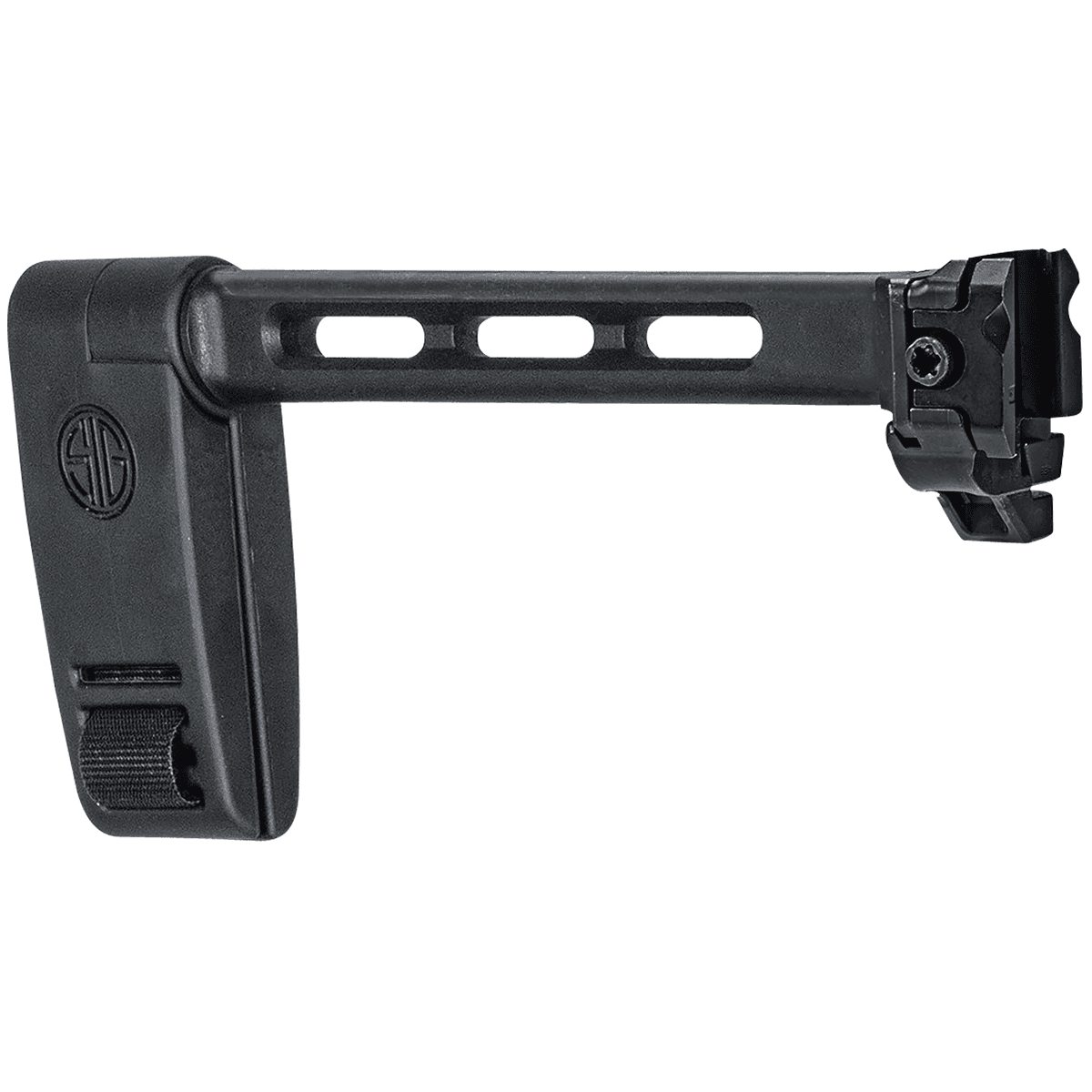 Sig Sauer 8901672 Pivoting Contour Brace Black, Fixed/Folding with Locking Hinge, Mounts to 1913 Pic. Interface, Designed for Sig MCX/MPX Sig Sauer 8901672 Pivoting Contour Brace Black, Fixed/Folding with Locking Hinge, Mounts to 1913 Pic. Interface, Designed for Sig MCX/MPX