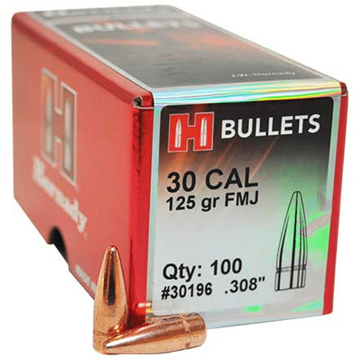 Hornady 30196 FMJ 30 Cal .308 125 gr Full Metal Jacket 100 Per Box Hornady 30196 FMJ 30 Cal .308 125 gr Full Metal Jacket 100 Per Box