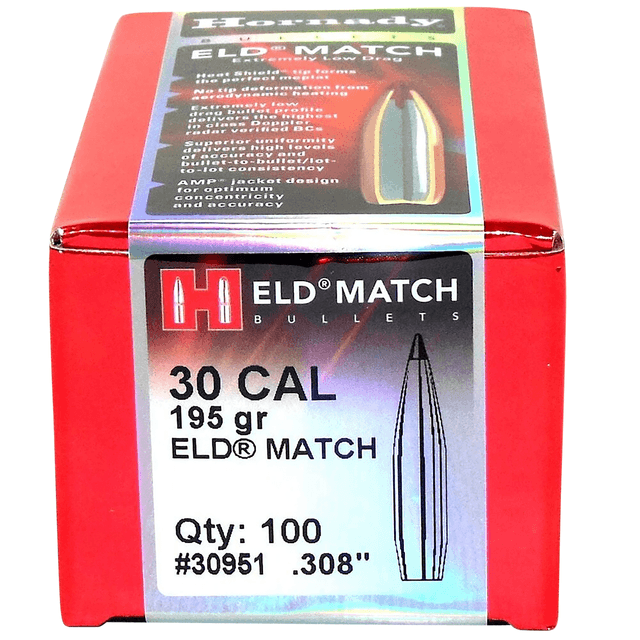 Hornady 30951 ELD Match 30 Cal .308 195 gr Extremely Low Drag Match 100 Per Box Hornady 30951 ELD Match 30 Cal .308 195 gr Extremely Low Drag Match 100 Per Box