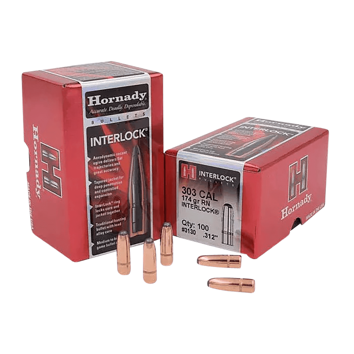 Hornady 3130 InterLock 303 Cal .312 174 gr Round Nose 100 Per Box Hornady 3130 InterLock 303 Cal .312 174 gr Round Nose 100 Per Box