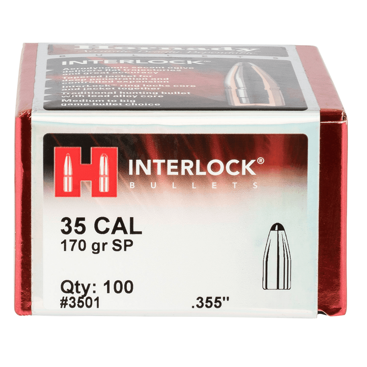 Hornady 3501 InterLock 35 Cal .355 170 gr Spire Point 100 Per Box Hornady 3501 InterLock 35 Cal .355 170 gr Spire Point 100 Per Box
