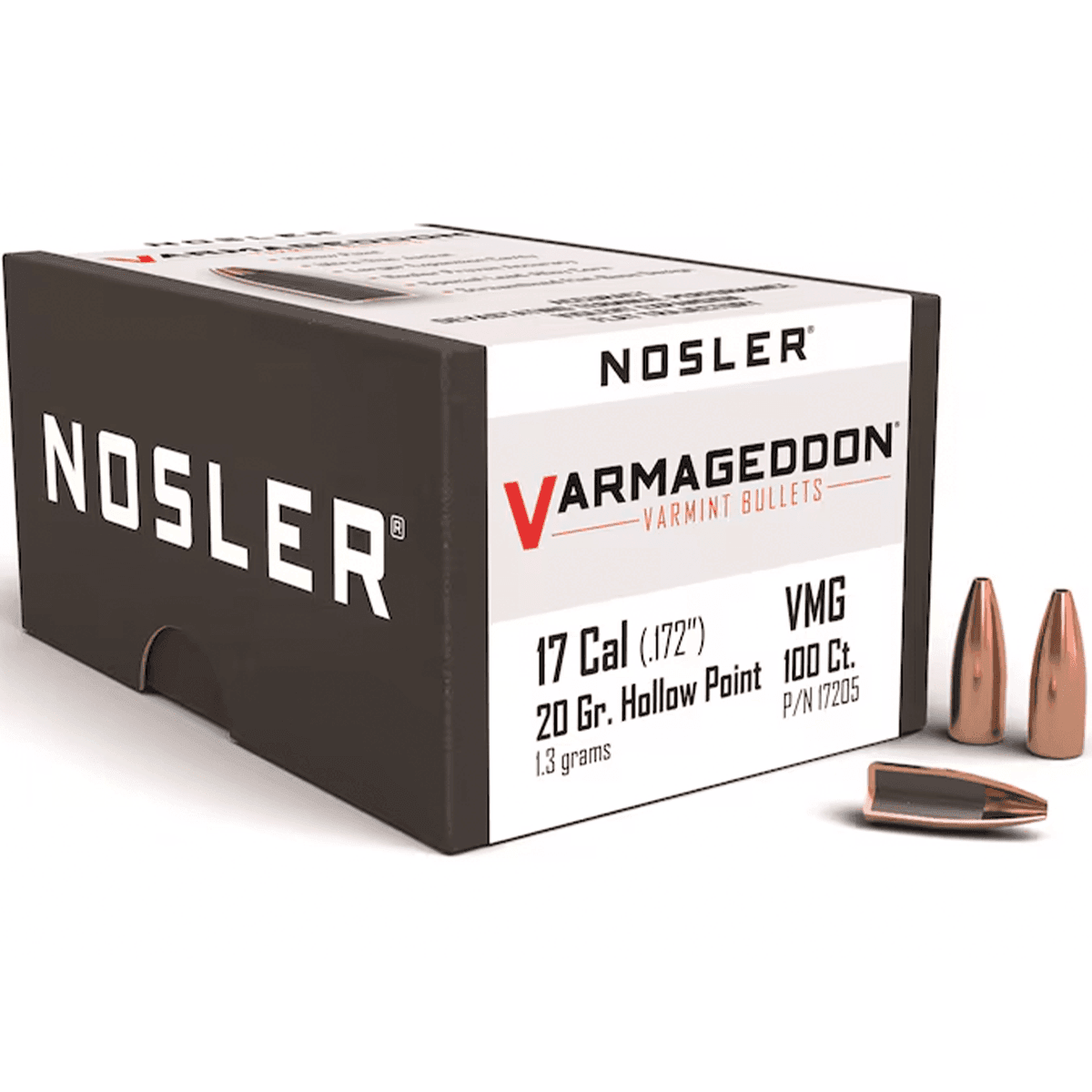 Nosler 17205 Varmageddon 17 Cal .172 20 gr Flat Base Hollow Point/ 100 Per Box Nosler 17205 Varmageddon 17 Cal .172 20 gr Flat Base Hollow Point/ 100 Per Box