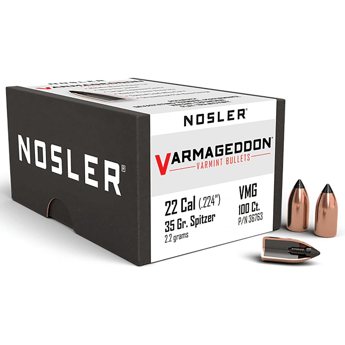 Nosler 36763 Varmageddon 22 Cal .224 35 gr Flat Base Tipped/ 100 Per Box Nosler 36763 Varmageddon 22 Cal .224 35 gr Flat Base Tipped/ 100 Per Box