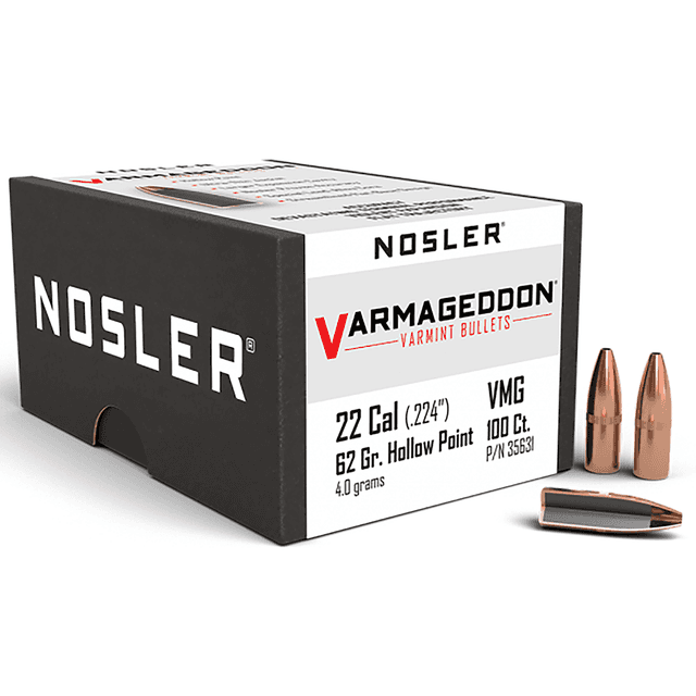 Nosler Varmageddon Reloading Bullets, Flat Base Hollow Point 62gr 100/Box 22Cal - 35631 Nosler Varmageddon Reloading Bullets, Flat Base Hollow Point 62gr 100/Box 22Cal - 35631