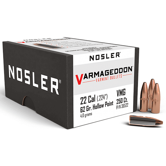 Nosler 36522 Varmageddon 22 Cal .224 62 gr Flat Base Hollow Point/ 250 Per Box Nosler 36522 Varmageddon 22 Cal .224 62 gr Flat Base Hollow Point/ 250 Per Box