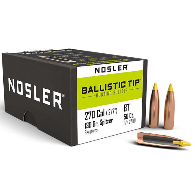 Nosler 27130 Ballistic Tip 270 Caliber .277 130 GR Spitzer/ 50 Per Box Nosler 27130 Ballistic Tip 270 Caliber .277 130 GR Spitzer/ 50 Per Box