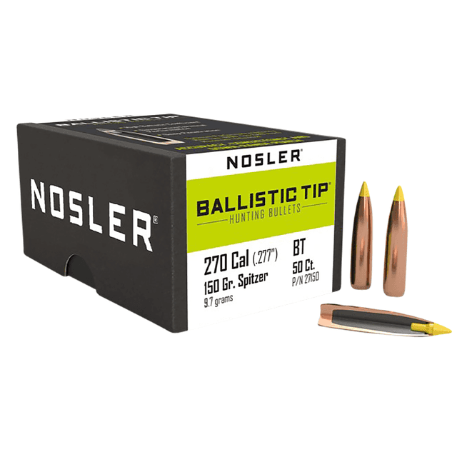 Nosler 27150 Ballistic Tip 270 Caliber .277 150 GR Spitzer/ 50 Per Box Nosler 27150 Ballistic Tip 270 Caliber .277 150 GR Spitzer/ 50 Per Box