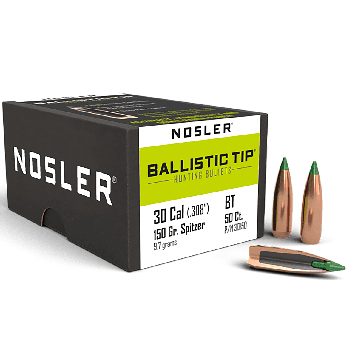 Nosler 30150 Ballistic Tip 30 Caliber .308 150 GR Spitzer/ 50 Per Box Nosler 30150 Ballistic Tip 30 Caliber .308 150 GR Spitzer/ 50 Per Box