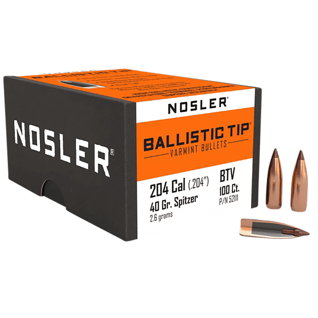 Nosler 52111 Ballistic Tip 204 Ruger .204 40 gr Spitzer/ 100 Per Box Nosler 52111 Ballistic Tip 204 Ruger .204 40 gr Spitzer/ 100 Per Box