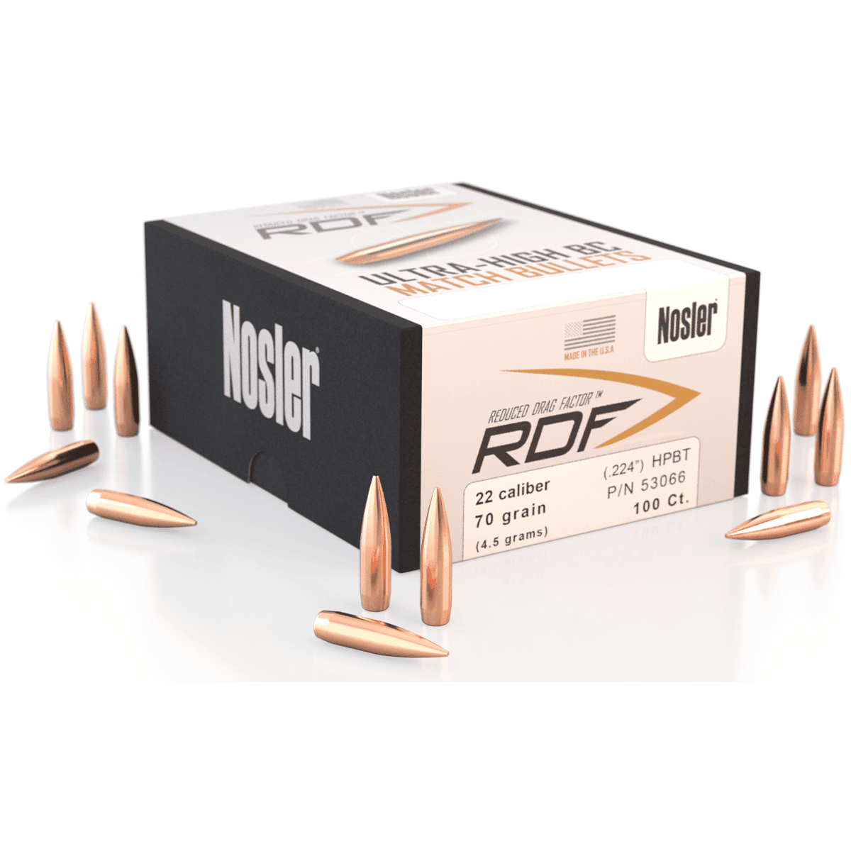 Nosler 53066 RDF Match 22 Cal .224 70 gr Hollow Point Boat Tail/ 100 Per Box Nosler 53066 RDF Match 22 Cal .224 70 gr Hollow Point Boat Tail/ 100 Per Box
