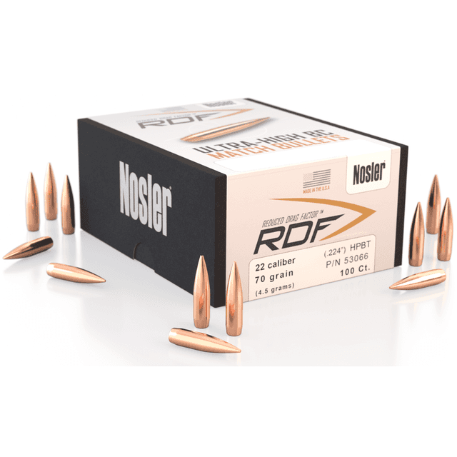 Nosler 53066 RDF Match 22 Cal .224 70 gr Hollow Point Boat Tail/ 100 Per Box Nosler 53066 RDF Match 22 Cal .224 70 gr Hollow Point Boat Tail/ 100 Per Box