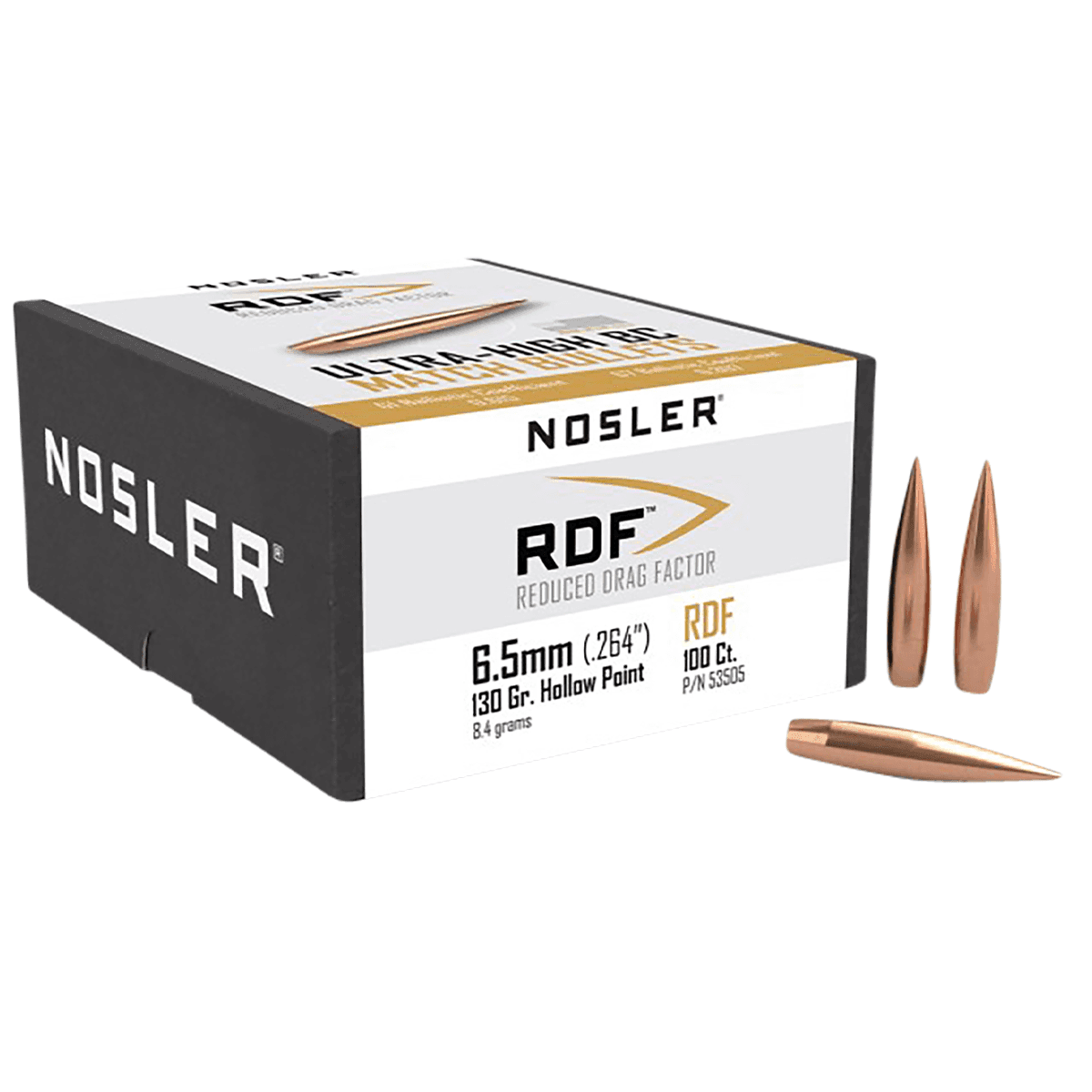 Nosler 53505 RDF Match 6.5 Creedmoor .264 130 gr Hollow Point Boat Tail/ 100 Per Box Nosler 53505 RDF Match 6.5 Creedmoor .264 130 gr Hollow Point Boat Tail/ 100 Per Box