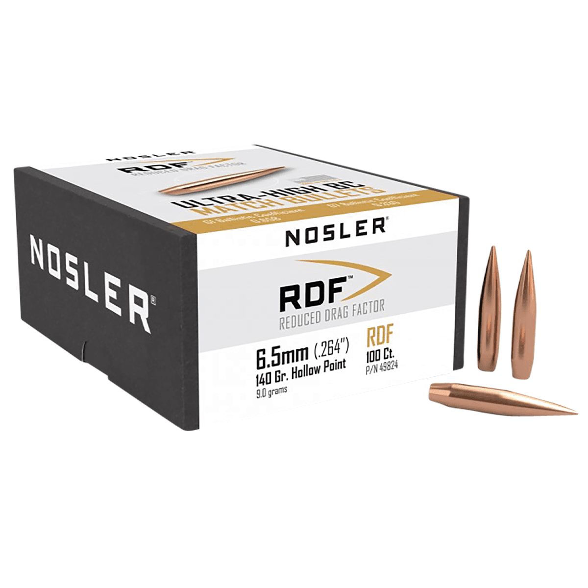 Nosler 49824 RDF Match 6.5mm .264 140 gr Hollow Point Boat Tail/ 100 Per Box Nosler 49824 RDF Match 6.5mm .264 140 gr Hollow Point Boat Tail/ 100 Per Box