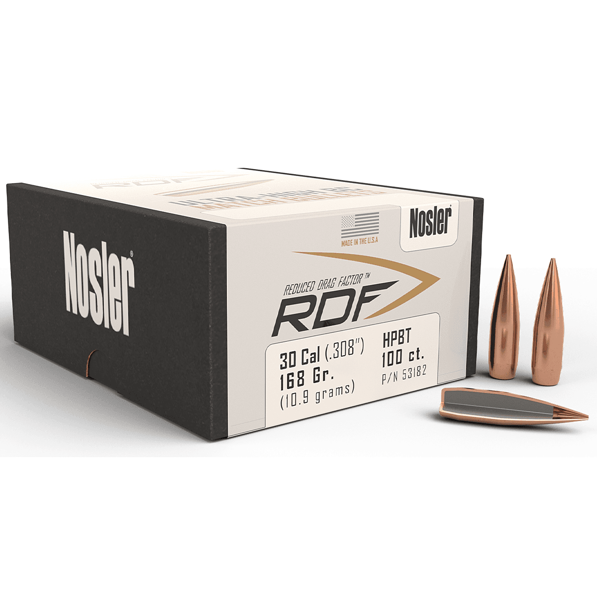 Nosler 53182 RDF Match 30 Cal .308 168 gr Hollow Point Boat Tail/ 100 Per Box Nosler 53182 RDF Match 30 Cal .308 168 gr Hollow Point Boat Tail/ 100 Per Box