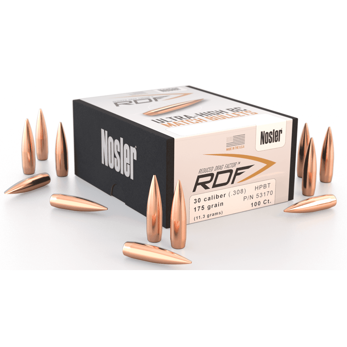 Nosler 53170 RDF Match 30 Cal .308 175 gr Hollow Point Boat Tail/ 100 Per Box Nosler 53170 RDF Match 30 Cal .308 175 gr Hollow Point Boat Tail/ 100 Per Box