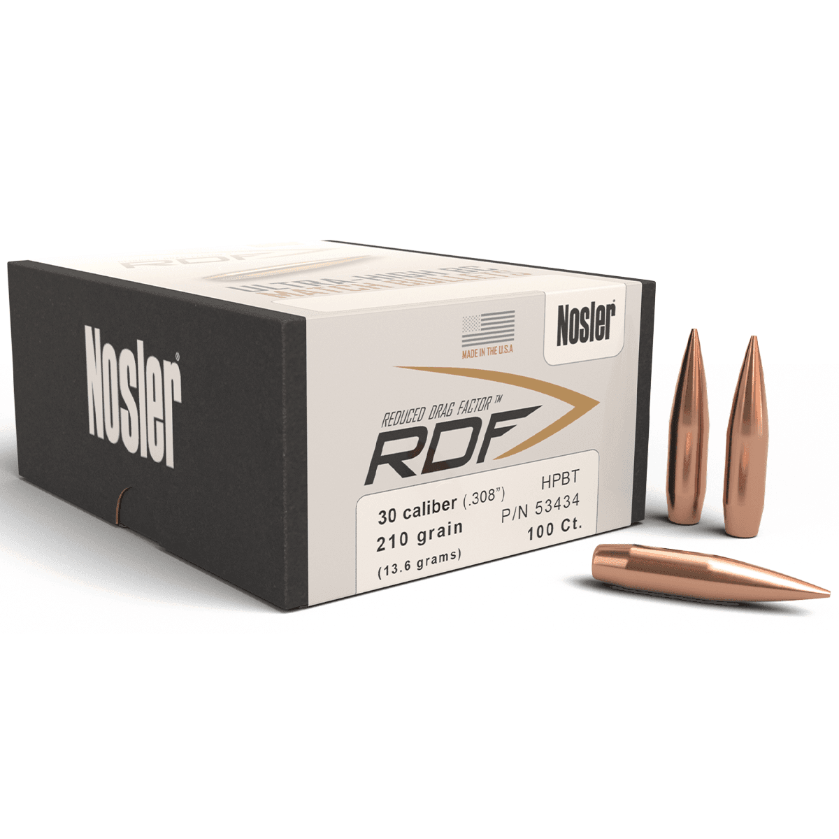 Nosler 53434 RDF Match 30 Cal .308 210 gr Hollow Point Boat Tail/ 100 Per Box Nosler 53434 RDF Match 30 Cal .308 210 gr Hollow Point Boat Tail/ 100 Per Box
