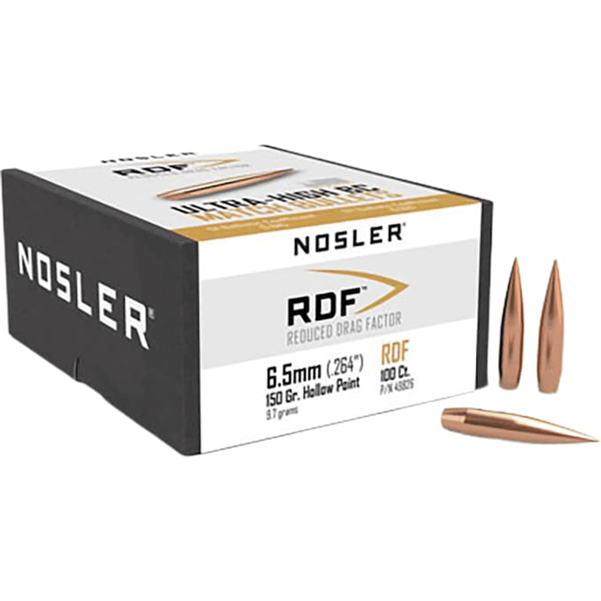 Nosler 49826 RDF 6.5mm 150 gr Hollow Point Boat Tail 100 Per Box Nosler 49826 RDF 6.5mm 150 gr Hollow Point Boat Tail 100 Per Box