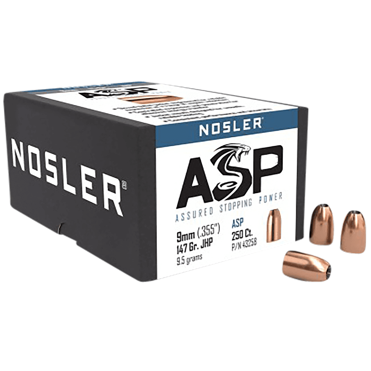 Nosler 43258 Assured Stopping Power 9mm .355 147 gr Jacketed Hollow Point/ 250 Per Box Nosler 43258 Assured Stopping Power 9mm .355 147 gr Jacketed Hollow Point/ 250 Per Box