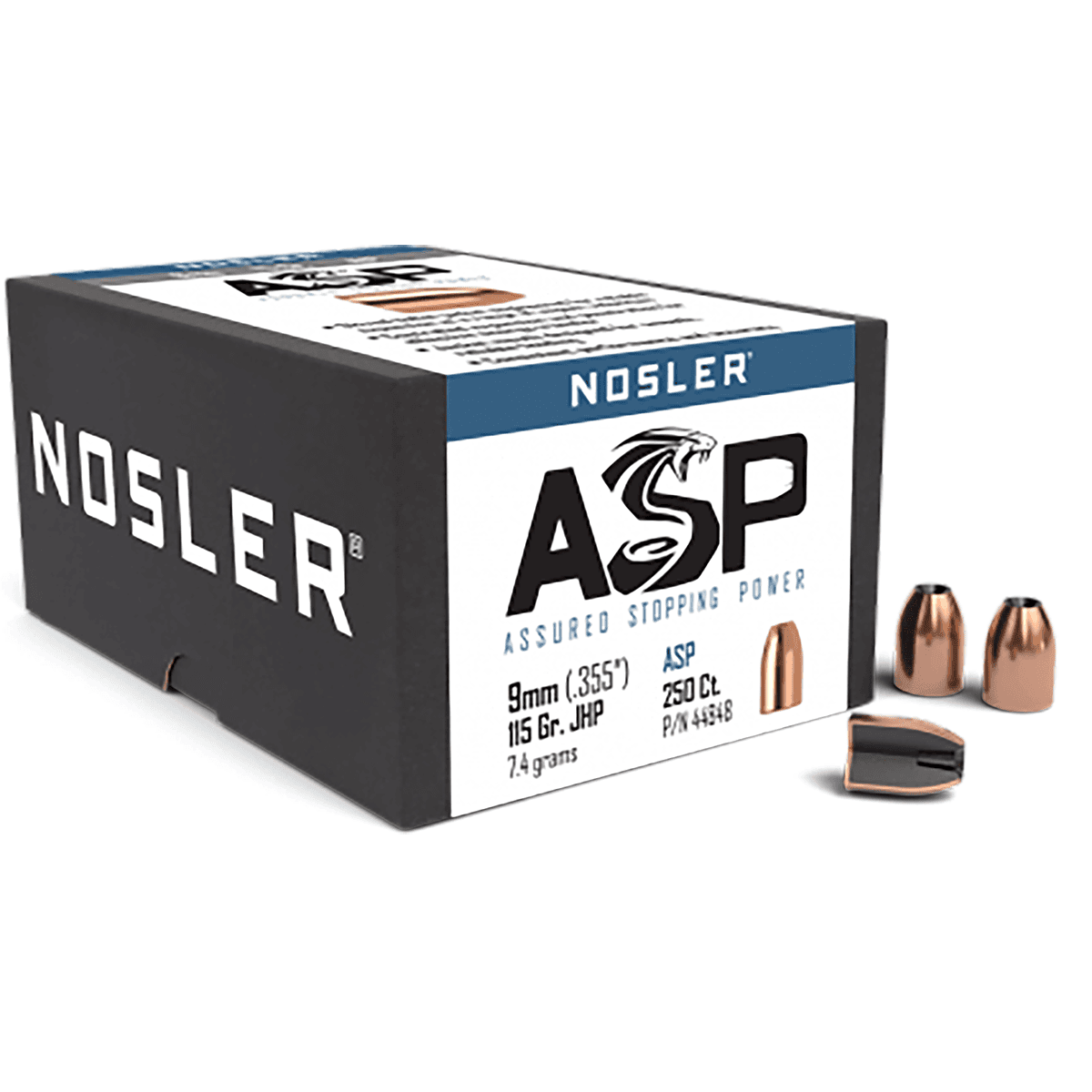 Nosler 44848 Assured Stopping Power 9mm .355 115 gr Jacketed Hollow Point/ 250 Per Box Nosler 44848 Assured Stopping Power 9mm .355 115 gr Jacketed Hollow Point/ 250 Per Box