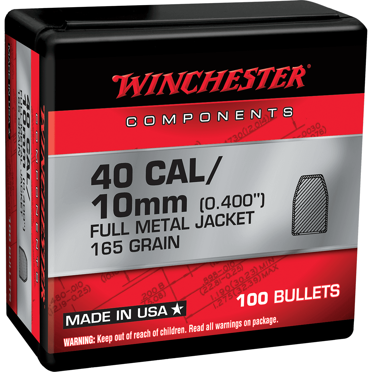 Winchester Ammo WB40TC165X Centerfire Handgun Reloading 40 S&W .400 165 gr Full Metal Jacket Truncated Cone 100 Per Box Winchester Ammo WB40TC165X Centerfire Handgun Reloading 40 S&W .400 165 gr Full Metal Jacket Truncated Cone 100 Per Box
