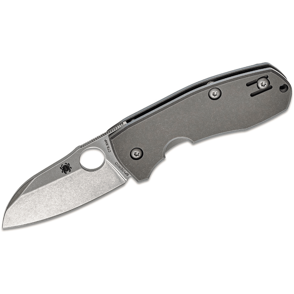Spyderco C158TIP2 Techno 2 2.52" Folding Sheepsfoot Plain CTS XHP Steel Blade/Matte Stonewashed Titanium Handle Spyderco C158TIP2 Techno 2 2.52" Folding Sheepsfoot Plain CTS XHP Steel Blade/Matte Stonewashed Titanium Handle
