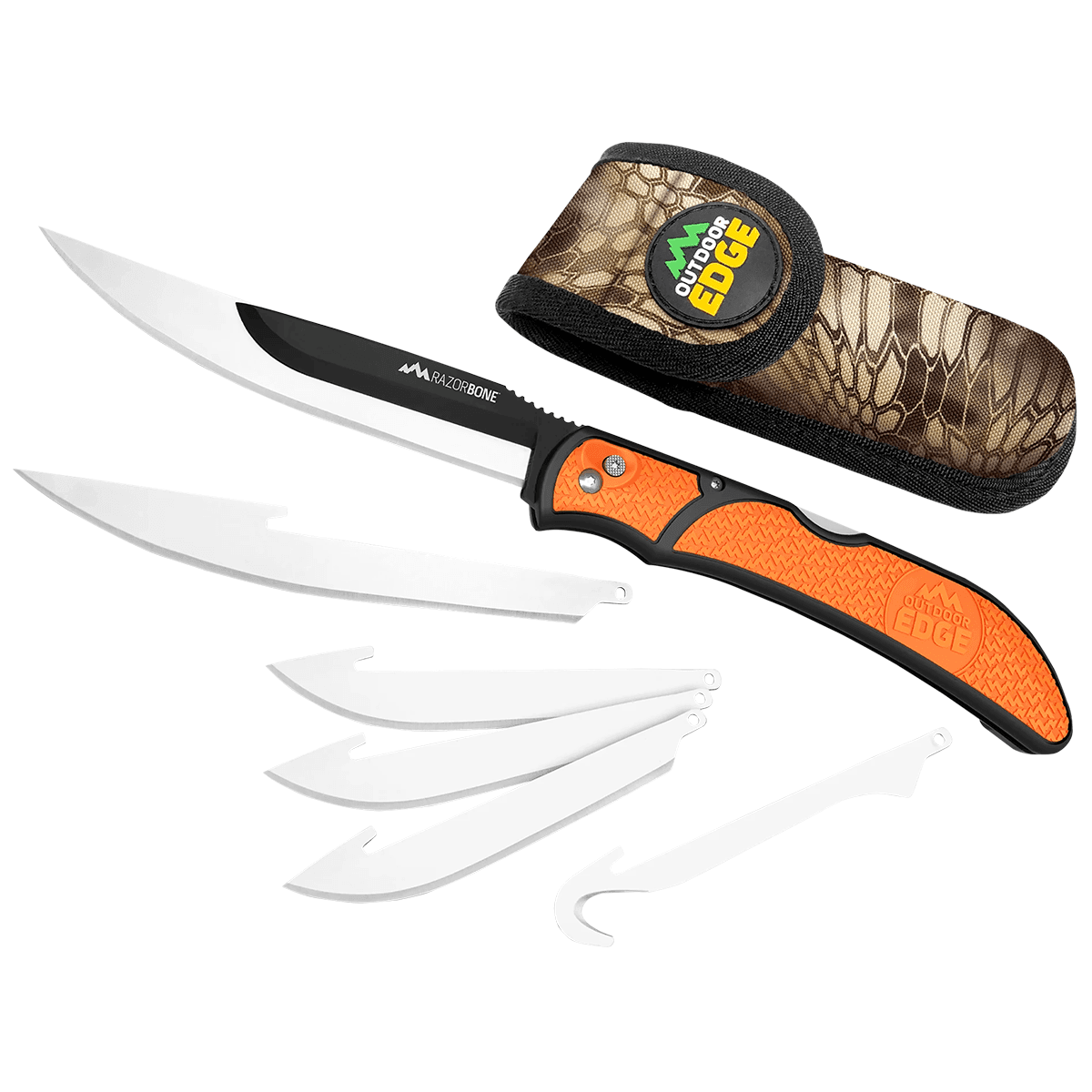 Outdoor Edge RBB20C RazorBone 6 Blades, Folding 3.40" Gut Hook/3.50" Drop Point Knife Outdoor Edge RBB20C RazorBone 6 Blades, Folding 3.40" Gut Hook/3.50" Drop Point Knife