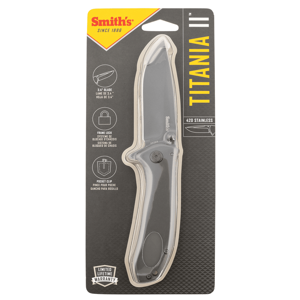 Smiths Products 51010 Titania II 3.50" Folding Drop Point Knife Smiths Products 51010 Titania II 3.50" Folding Drop Point Knife