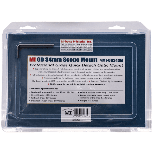 Midwest Industries 34mm Quick Detach Scope Mount and Ring Combo in Black Hardcoat Anodized - 110706 Midwest Industries 34mm Quick Detach Scope Mount and Ring Combo in Black Hardcoat Anodized - 110706