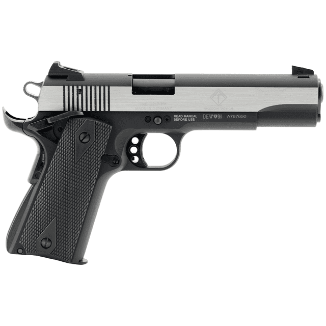 GSG 1911 22 LR Stainless Semi Automatic Handgun 10+1 5" Steel, Threaded Barrel, Black Anodized w/Polished Slides For Stainless Look GSG 1911 22 LR Stainless Semi Automatic Handgun 10+1 5" Steel, Threaded Barrel, Black Anodized w/Polished Slides For Stainless Look