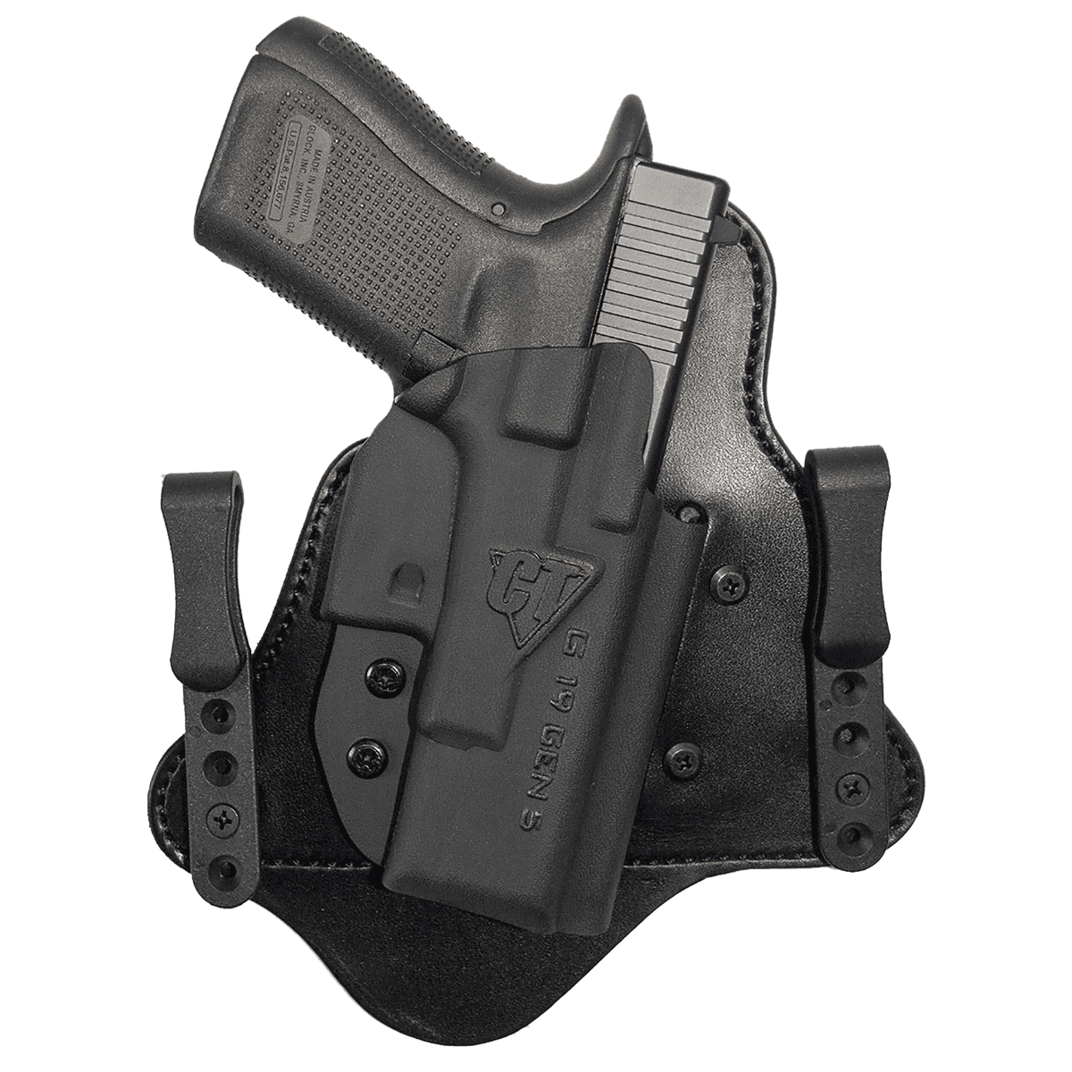 Comp-Tac C225GL056RBSN MTAC IWB Black Kydex/Leather Belt Clip Compatible w/ Glock 26/27/28/33 Gen1-4 Right Hand Comp-Tac C225GL056RBSN MTAC IWB Black Kydex/Leather Belt Clip Compatible w/ Glock 26/27/28/33 Gen1-4 Right Hand