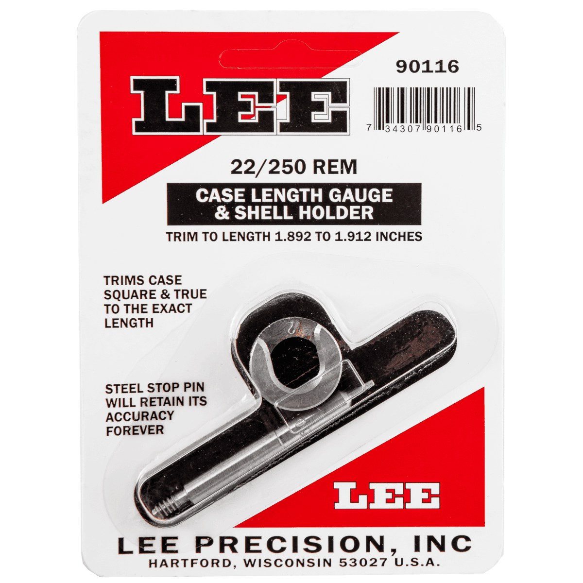 Lee Precision 22/250 Rem Case Length Gauge & Shell Holder - 90116 Lee Precision 22/250 Rem Case Length Gauge & Shell Holder - 90116
