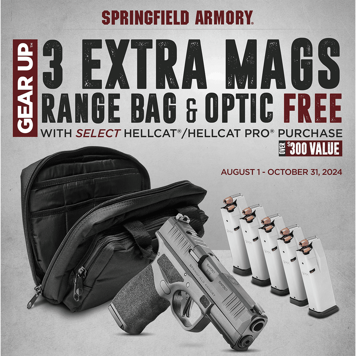 Springfield Armory HC9319BOSPLCGU24 Hellcat OSP 9mm Luger Gear up 2024 Includes Viridian RFX-11 Green Dot Optic, 3 10rd Magazines (Total of 5), Dual Range Bag Springfield Armory HC9319BOSPLCGU24 Hellcat OSP 9mm Luger Gear up 2024 Includes Viridian RFX-11 Green Dot Optic, 3 10rd Magazines (Total of 5), Dual Range Bag