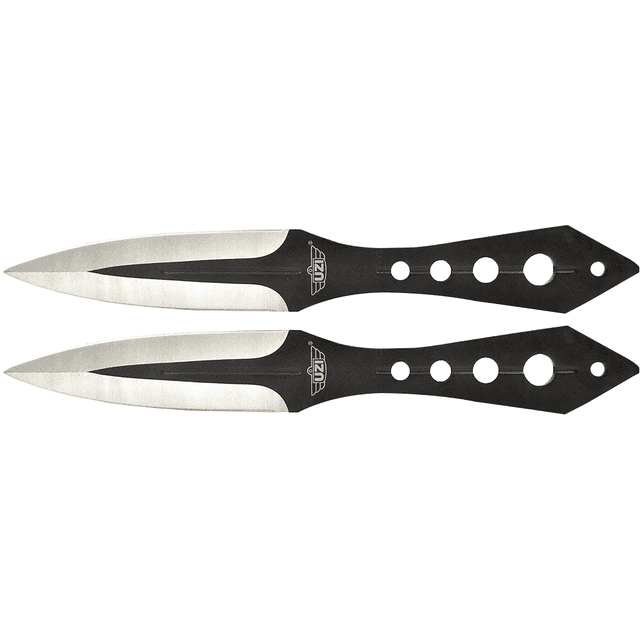 Uzi Accessories UZKTRWTZP Throwing Knives Two Fixed Plain Black/Silver Stainless Steel Blade, Black Stainless Steel Handle, Includes Nylon Holster Uzi Accessories UZKTRWTZP Throwing Knives Two Fixed Plain Black/Silver Stainless Steel Blade, Black Stainless Steel Handle, Includes Nylon Holster