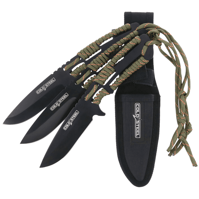 Cold Steel Throwing Knives Set of 3 with 4.40" Fixed Clip Point Plain Black Oxide 420 Stainless Steel Blade and Paracord Wrap Handle - CSTH44KVD3PK Cold Steel Throwing Knives Set of 3 with 4.40" Fixed Clip Point Plain Black Oxide 420 Stainless Steel Blade and Paracord Wrap Handle - CSTH44KVD3PK