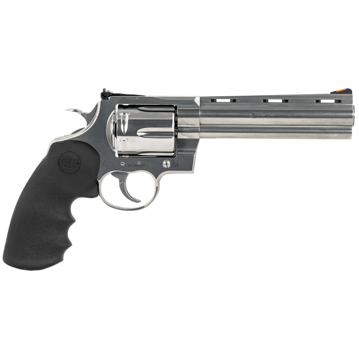 Colt Anaconda 44 Mag, 6-Shot, 6" Stainless Recessed Target/Vent Rib Barrel, Black Hogue Rubber Grip with Finger Grooves - ANACONDASP6RTS Colt Anaconda 44 Mag, 6-Shot, 6" Stainless Recessed Target/Vent Rib Barrel, Black Hogue Rubber Grip with Finger Grooves - ANACONDASP6RTS