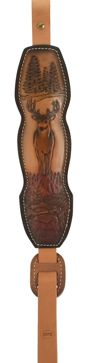 Hunter Company Trophy Custom Sling Padded Brown Leather/Suede with Deer Design - 027-40 Hunter Company Trophy Custom Sling Padded Brown Leather/Suede with Deer Design - 027-40