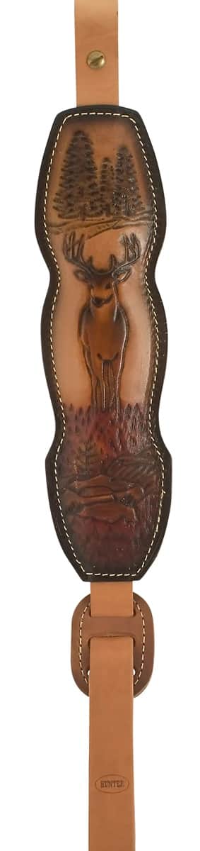 Hunter Company Trophy Custom Sling Padded Brown Leather/Suede with Deer Design - 027-40 Hunter Company Trophy Custom Sling Padded Brown Leather/Suede with Deer Design - 027-40