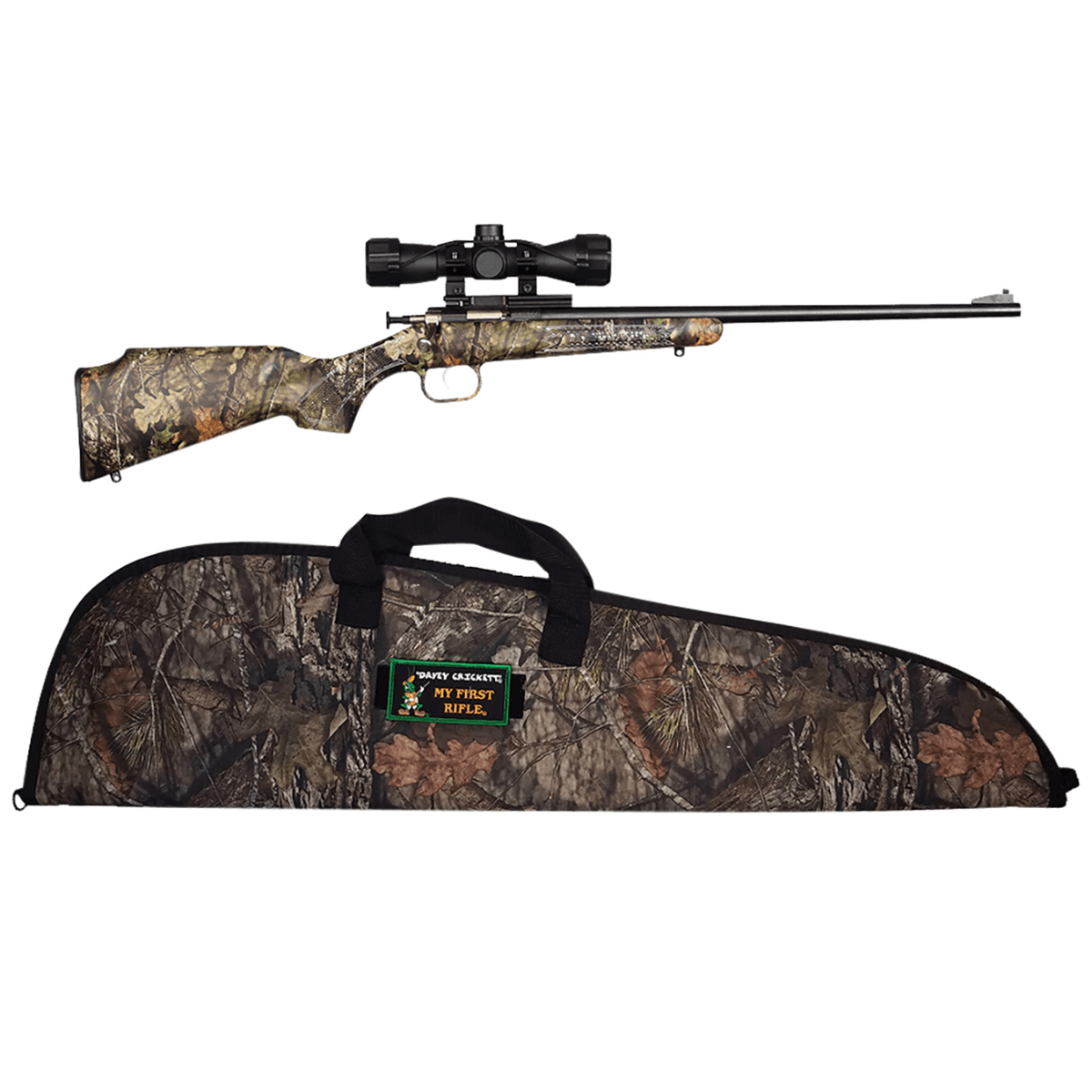 Crickett Youth Package - 22 LR, 16.12-inch Blued Barrel, Mossy Oak Break-Up Synthetic Stock, Includes 4x32mm Scope, Scope Mount & Soft Case - KSA2163BSC Crickett Youth Package - 22 LR, 16.12-inch Blued Barrel, Mossy Oak Break-Up Synthetic Stock, Includes 4x32mm Scope, Scope Mount & Soft Case - KSA2163BSC