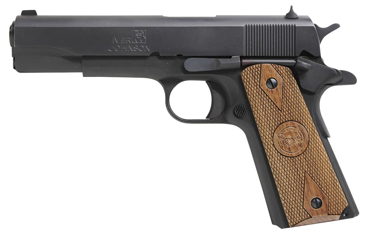 Iver Johnson Arms 1911A1938 1911 A1 38 Super 9+1 5" Black Steel Barrel, Matte Blued Serrated Steel Slide & Frame w/Beavertail, Double Diamond Checkered Walnut Grip - 1911A1938 Iver Johnson Arms 1911A1938 1911 A1 38 Super 9+1 5" Black Steel Barrel, Matte Blued Serrated Steel Slide & Frame w/Beavertail, Double Diamond Checkered Walnut Grip - 1911A1938