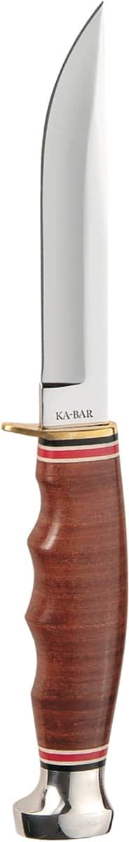Ka-Bar Hunter 4" Fixed Clip Point Plain Polished 5Cr15MoV SS Blade, Stacked Leather w/Finger Grooves Leather Handle, Includes Sheath - 1232 Ka-Bar Hunter 4" Fixed Clip Point Plain Polished 5Cr15MoV SS Blade, Stacked Leather w/Finger Grooves Leather Handle, Includes Sheath - 1232
