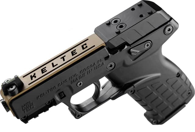 Kel-Tec P17 Sports South Exclusive 22 LR 16+1 3.80" Black Threaded Barrel, Exclusive Tan Optic Ready/Serrated Slide, Black Polymer Frame w/Picatinny Rail, Black Polymer Grip - P17BBLKORTANS Kel-Tec P17 Sports South Exclusive 22 LR 16+1 3.80" Black Threaded Barrel, Exclusive Tan Optic Ready/Serrated Slide, Black Polymer Frame w/Picatinny Rail, Black Polymer Grip - P17BBLKORTANS