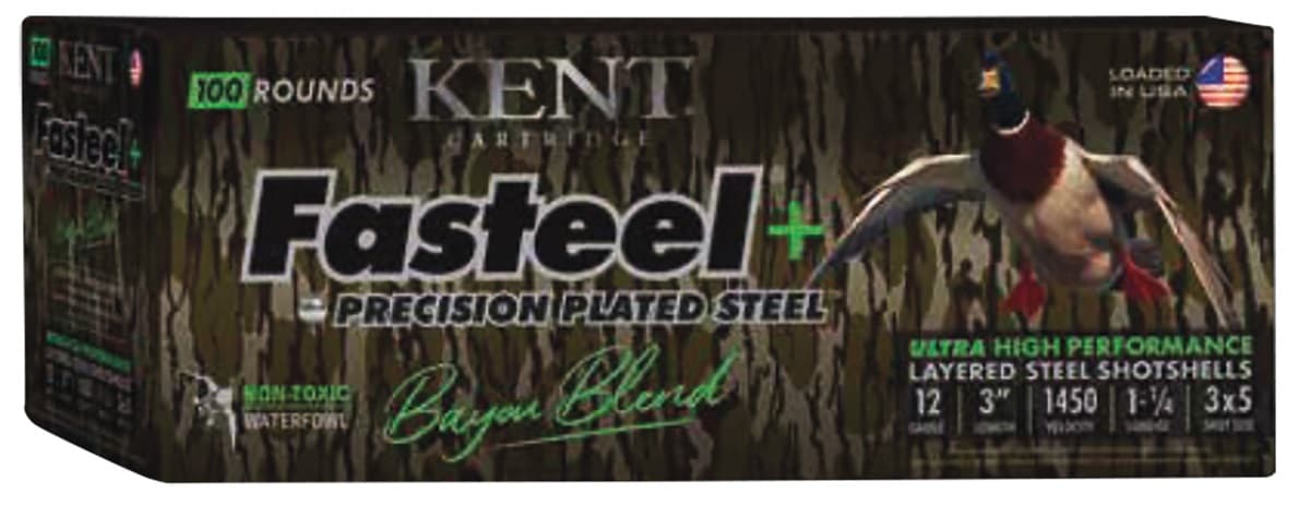 Kent Cartridge Fasteel + Precision Steel Exclusive Bayou Blend 12Gauge 3" 1 1/4oz 3x5Shot 100Per Box/2 Case *Case Only - CC123FSP363X5 Kent Cartridge Fasteel + Precision Steel Exclusive Bayou Blend 12Gauge 3" 1 1/4oz 3x5Shot 100Per Box/2 Case *Case Only - CC123FSP363X5