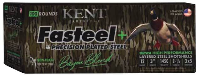 Kent Cartridge Fasteel + Precision Steel Exclusive Bayou Blend 12Gauge 3" 1 1/4oz 3x5Shot 100Per Box/2 Case *Case Only - CC123FSP363X5 Kent Cartridge Fasteel + Precision Steel Exclusive Bayou Blend 12Gauge 3" 1 1/4oz 3x5Shot 100Per Box/2 Case *Case Only - CC123FSP363X5