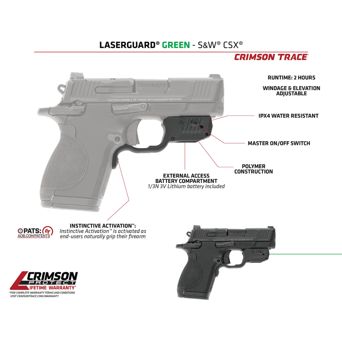 Crimson Trace LG-Laserguard CSX - Green Laser, Black, Fits Smith & Wesson - 013000173 Crimson Trace LG-Laserguard CSX - Green Laser, Black, Fits Smith & Wesson - 013000173