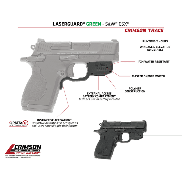 Crimson Trace LG-Laserguard CSX - Green Laser, Black, Fits Smith & Wesson - 013000173 Crimson Trace LG-Laserguard CSX - Green Laser, Black, Fits Smith & Wesson - 013000173