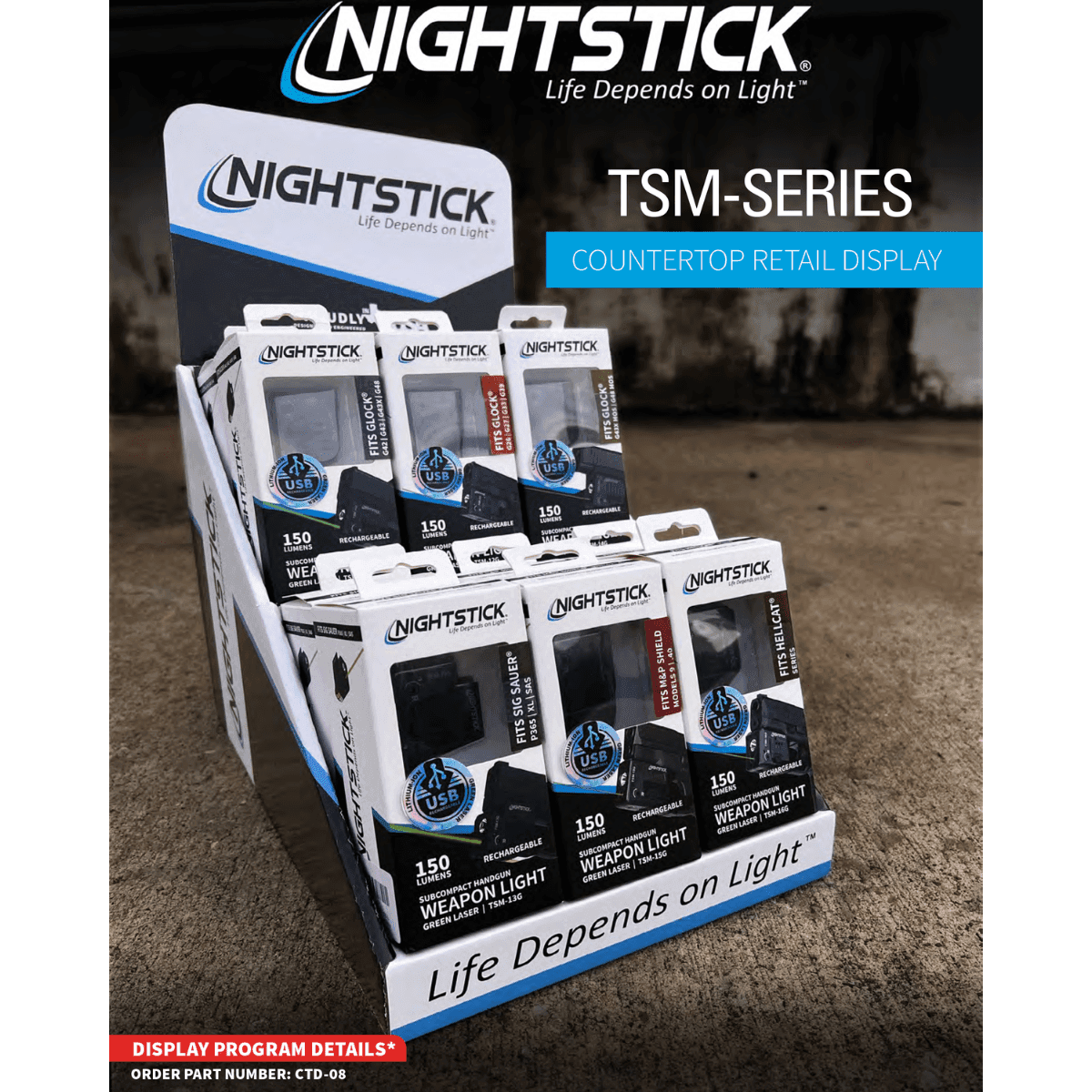 Nightstick Counter Display 12 TSM Weapon Light w/Green Laser - CTD08 Nightstick Counter Display 12 TSM Weapon Light w/Green Laser - CTD08
