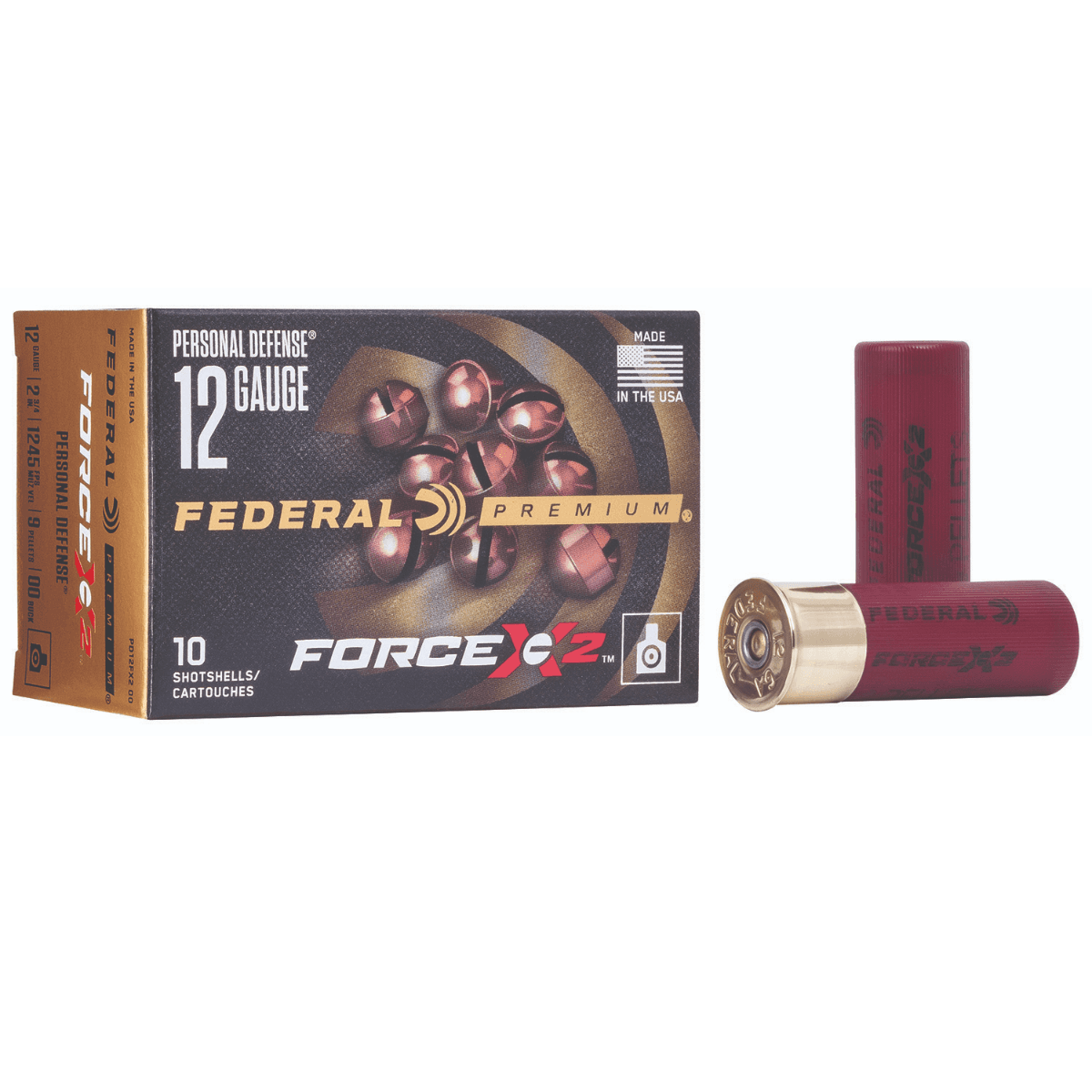 Federal Premium Force X2 12 Gauge 2.75" 9 Pellets 00 Buckshot, 10 Rounds per Box, 25 Boxes per Case - PD12FX200 Federal Premium Force X2 12 Gauge 2.75" 9 Pellets 00 Buckshot, 10 Rounds per Box, 25 Boxes per Case - PD12FX200