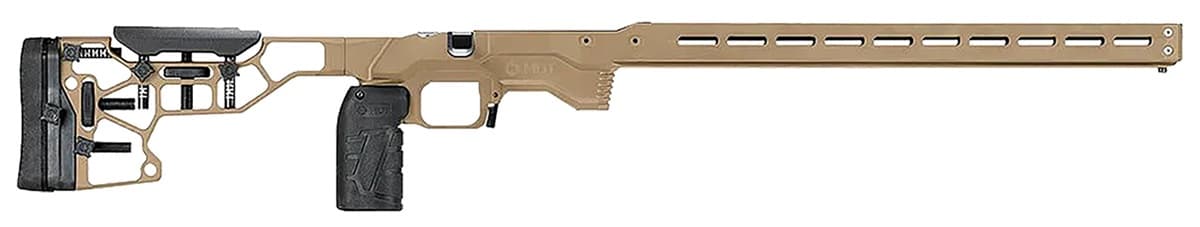 Mdt Sporting Goods Inc ACC Premier Chassis FDE Aluminum, SRS-X Premier Stock with Adj. Cheekrest/Buttpad, Vertical AR-Style Grip, M-LOK Forend, AICS Mag Compatible, Fits Short Action Remington 700 - 103734FDE Mdt Sporting Goods Inc ACC Premier Chassis FDE Aluminum, SRS-X Premier Stock with Adj. Cheekrest/Buttpad, Vertical AR-Style Grip, M-LOK Forend, AICS Mag Compatible, Fits Short Action Remington 700 - 103734FDE