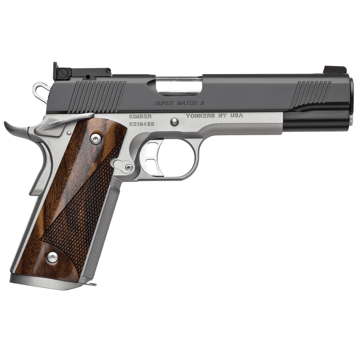 Kimber 3200309 Super Match II 45 ACP 8+1 5" Matte Black KimPro II Aggressive Slide Serrations Front strap checkering Walnut Grip Kimber 3200309 Super Match II 45 ACP 8+1 5" Matte Black KimPro II Aggressive Slide Serrations Front strap checkering Walnut Grip