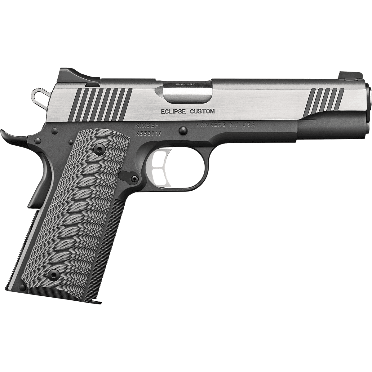 Kimber 3000238 Eclipse Custom 45ACP 7+1 5" Charcoal Gray Brushed-Polished Flats Stainless Steel Slide Front strap checkering G-10 Grip Kimber 3000238 Eclipse Custom 45ACP 7+1 5" Charcoal Gray Brushed-Polished Flats Stainless Steel Slide Front strap checkering G-10 Grip
